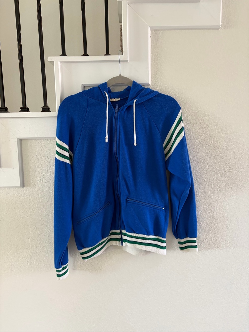 True Vintage Hoodie Cobalt Blue, Zip Up, Medium